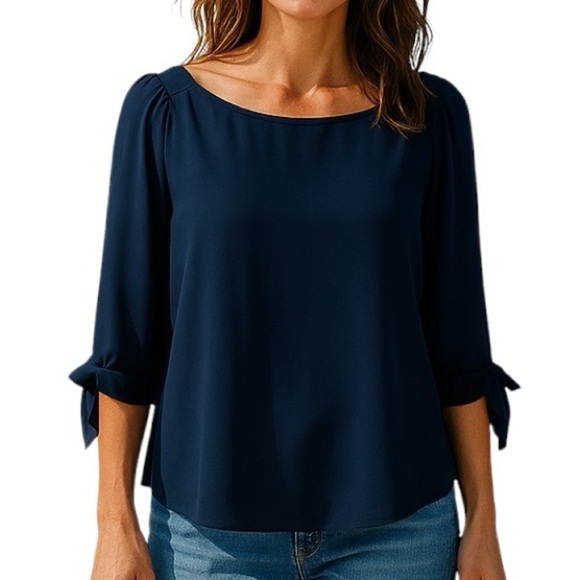 Banana Republic Small Navy Blue Semi Sheer Elbow Length Blouse Back Buttons - Picture 1 of 9